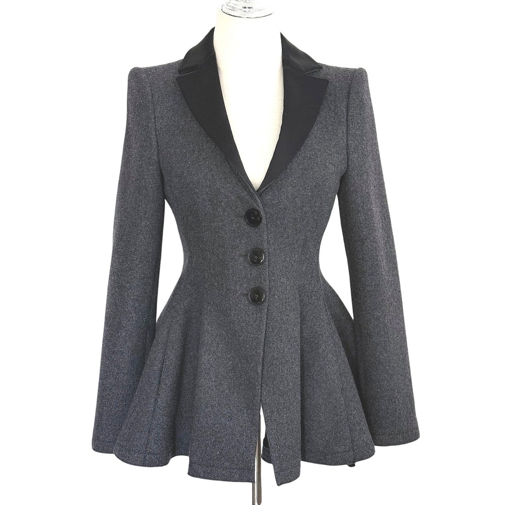 Vintage Emporio Armani Charcoal Grey Wool Peplum Blazer Jacket Size 6
